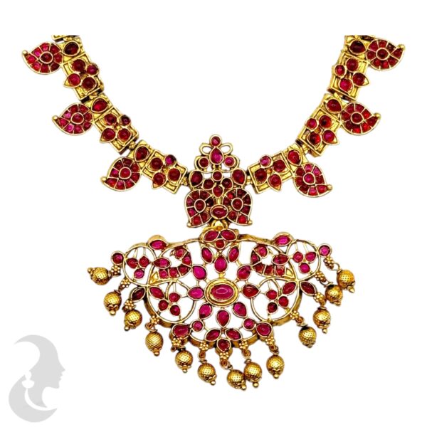 Mango Design Necklace Set- Ruby Color Stones- - Jhumka, Product Code: V-2034 - Image 2