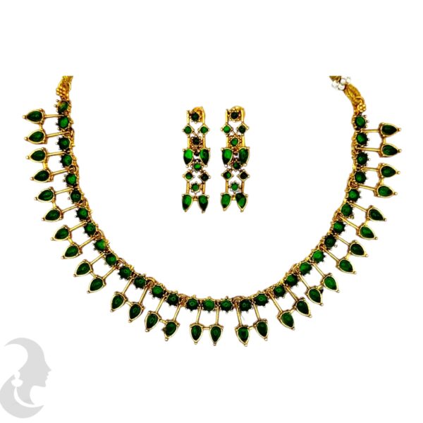 Green Color Stone Necklace Set- Studs, Product Code: V-2038