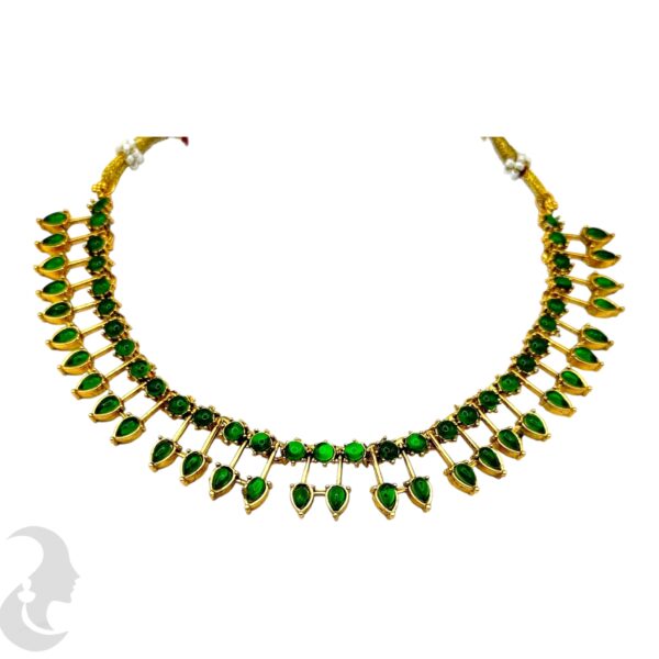 Green Color Stone Necklace Set- Studs, Product Code: V-2038 - Image 2