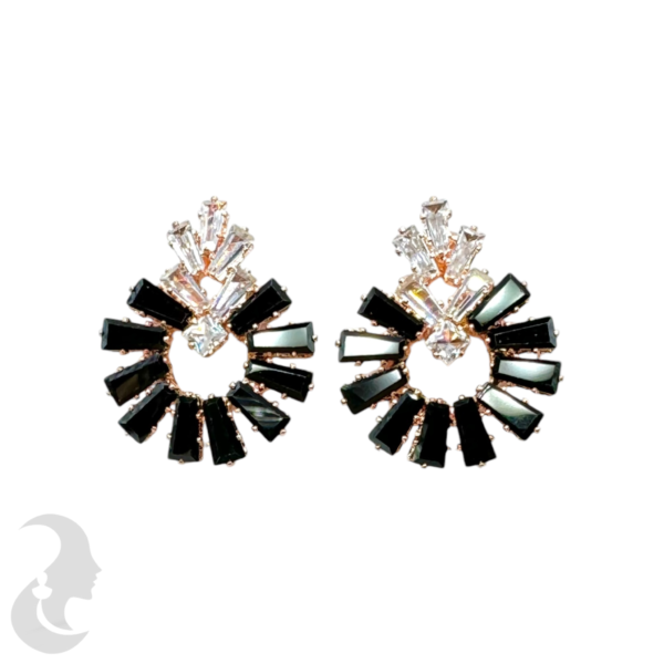 Rose Gold Studs - Plain & Black Stone, Product Code: V-1829