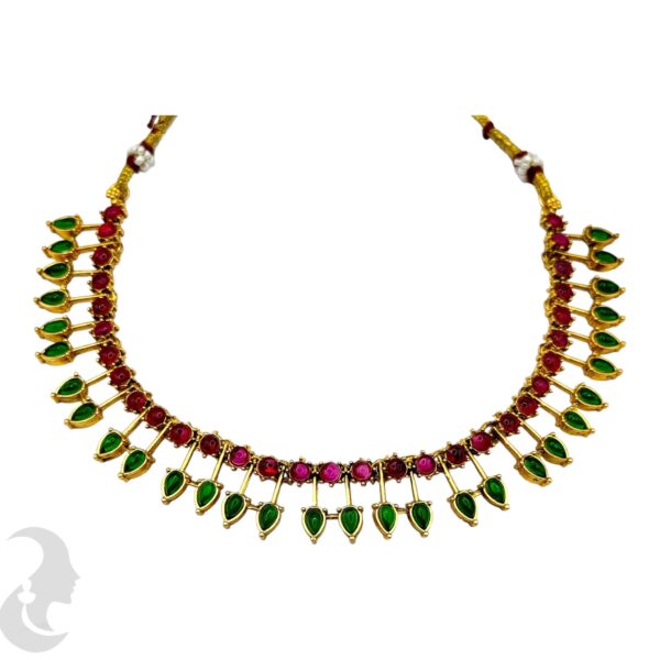 Green & Pink Color Stone Necklace Set- Studs, Product Code: V-2039 - Image 2