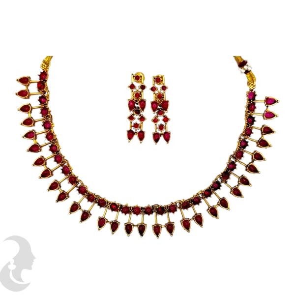 Ruby Color Stone Necklace Set- Studs, Product Code: V-2040