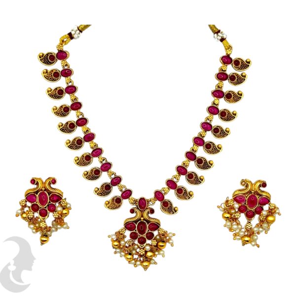 Mango Design Necklace Set- Ruby Color Stones- Studs, Product Code: V-2042