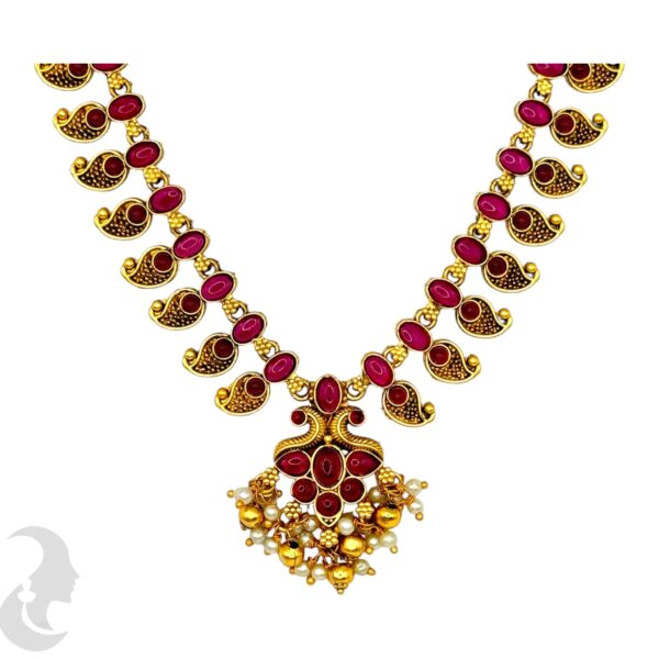 Mango Design Necklace Set- Ruby Color Stones- Studs, Product Code: V-2042 - Image 2