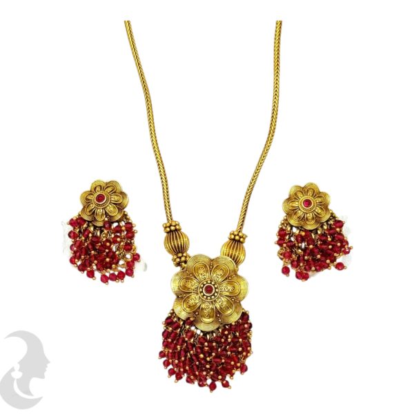 Flower Pendant Set- Ruby Color Stones- Studs, Product Code: V-2043