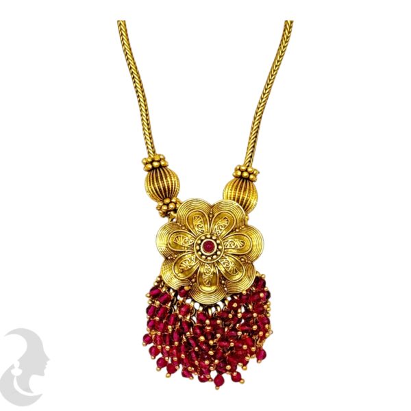 Flower Pendant Set- Ruby Color Stones- Studs, Product Code: V-2043 - Image 2