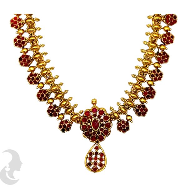 Floral Design Necklace Set- Ruby Color Stones- Studs, Product Code: V-2048 - Image 2