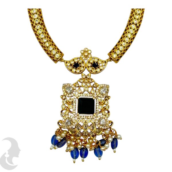 Premium Hasli Necklace Set- Blue Color Victoria Stone- Jhumka, Product Code: V-2049 - Image 2