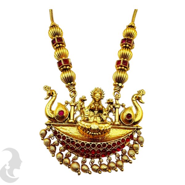 Lakshmi & Peacock Design Pendant- Ruby Color Stones- Jhumka, Product Code: V-2053 - Image 2