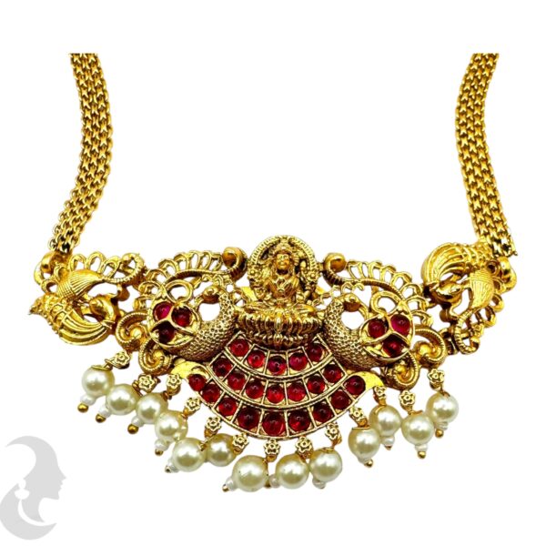 Lakshmi & Peacock Design Choker - Ruby Color Stones- Jhumka, Product Code: V-2055 - Image 2