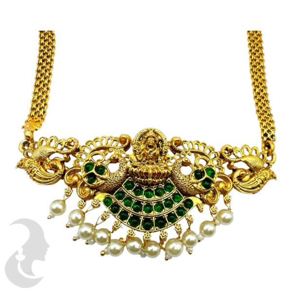 Lakshmi & Peacock Design Choker - Green Color Stones- Jhumka, Product Code: V-2056 - Image 2