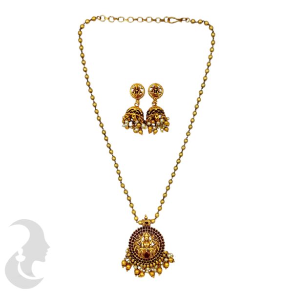 Lakshmi Design Beads Necklace- Ruby Color Stone- Jhumka, Product Code: V-2059