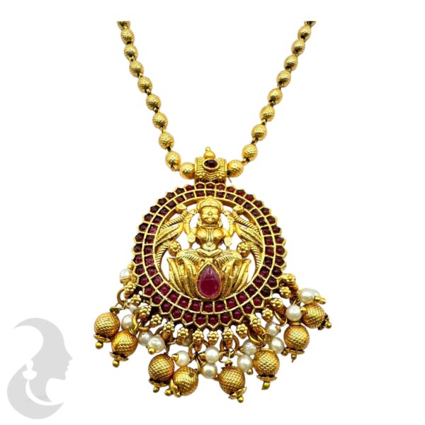 Lakshmi Design Beads Necklace- Ruby Color Stone- Jhumka, Product Code: V-2059 - Image 2