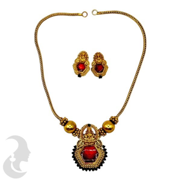 Lakshmi Design Palakka Pendant Ruby Enamel- Studs, Product Code: V-2061