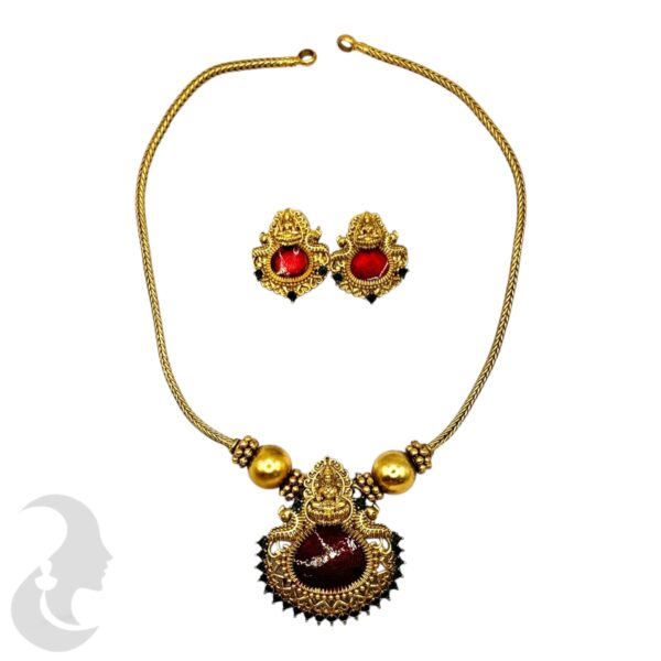 Lakshmi Design Palakka Pendant Ruby Enamel- Studs, Product Code: V-2063