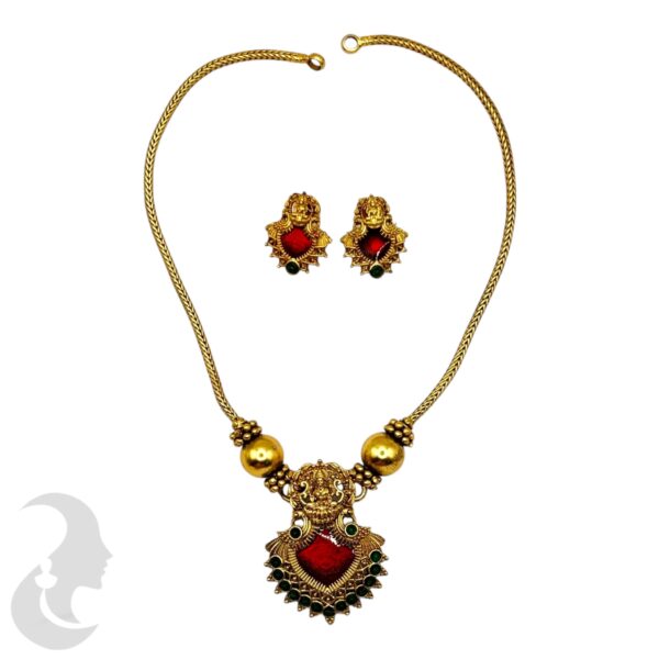 Lakshmi Design Palakka Pendant Ruby Enamel- Studs, Product Code: V-2064