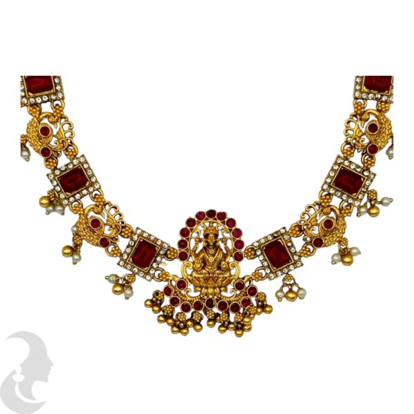 Lakshmi & Peacock Design Necklace set, Ruby Color Stones- Studs, Product Code: V-2080 - Image 2