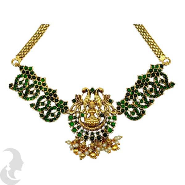 Lakshmi Design Choker Set, Green Color Stone- Jhumka, Product Code: V-2082 - Image 2