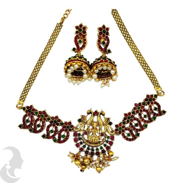 Lakshmi Design Choker Set, Ruby & Green Color Stone- Jhumka, Product Code: V-2083