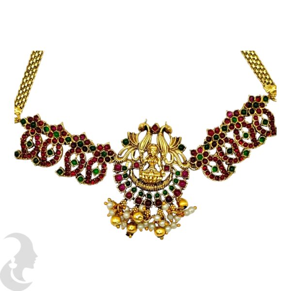 Lakshmi Design Choker Set, Ruby & Green Color Stone- Jhumka, Product Code: V-2083 - Image 2