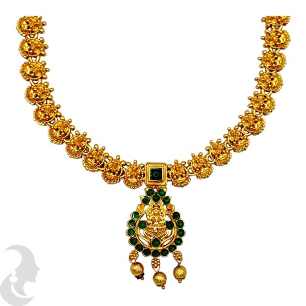 Lakshmi Necklace Green Color Stone- Jhumka, Product Code: V-2084 - Image 2