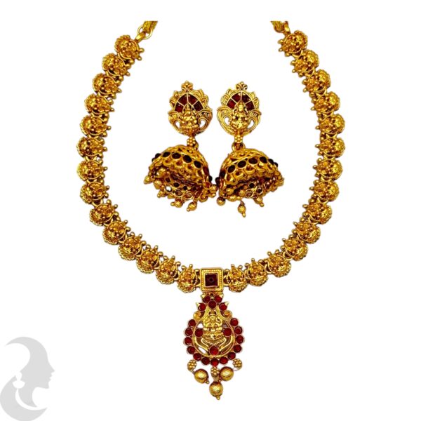 Lakshmi Necklace Ruby Color Stone- Jhumka, Product Code: V-2085