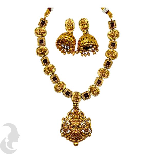 Lakshmi Necklace Ruby Color Stone- Jhumka, Product Code: V-2086