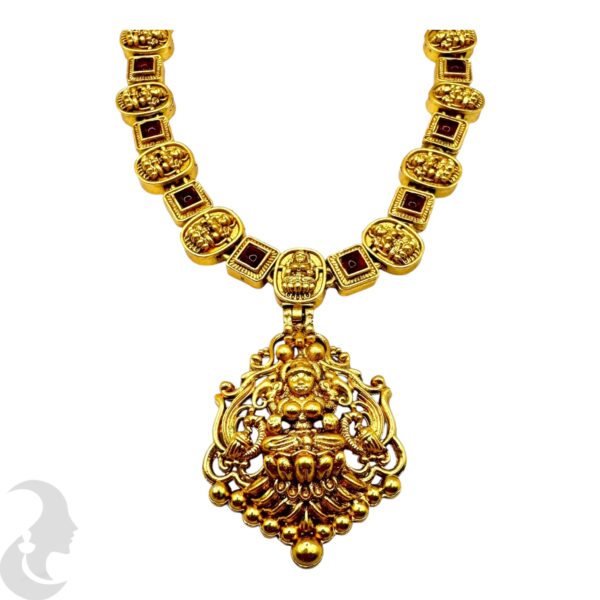 Lakshmi Necklace Ruby Color Stone- Jhumka, Product Code: V-2086 - Image 2