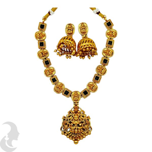 Lakshmi Necklace Green Color Stone- Jhumka, Product Code: V-2087