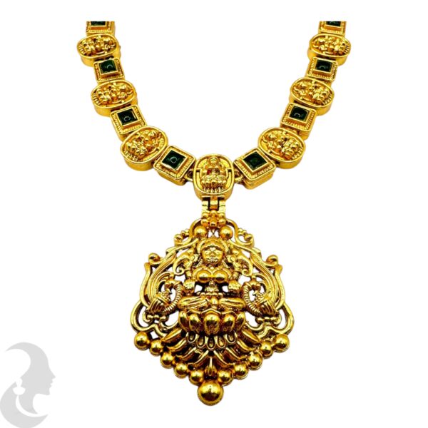 Lakshmi Necklace Green Color Stone- Jhumka, Product Code: V-2087 - Image 2