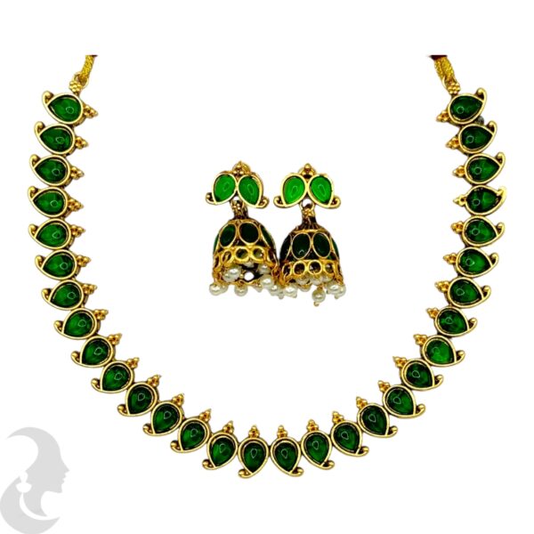 Green Color Necklace Set- Jhumka, Product Code: V-2088