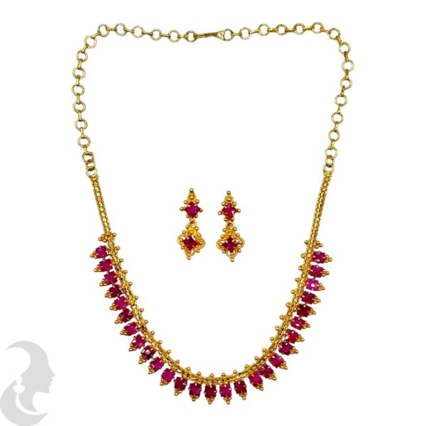 Micro Plated Necklace Set - Pink Stones- Studs, Product Code: V-2089