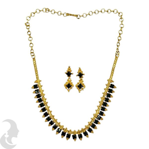 Micro Plated Necklace Set - Black Stones- Studs, Product Code: V-2090