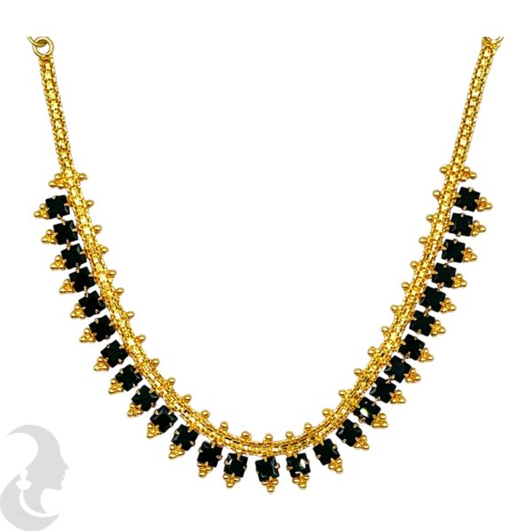 Micro Plated Necklace Set - Black Stones- Studs, Product Code: V-2090 - Image 2