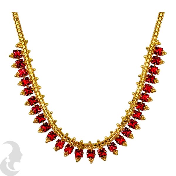 Micro Plated Necklace Set - Red Stones- Studs, Product Code: V-2091 - Image 2