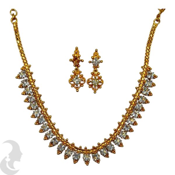 Micro Plated Necklace Set - Stones- Studs, Product Code: V-2092