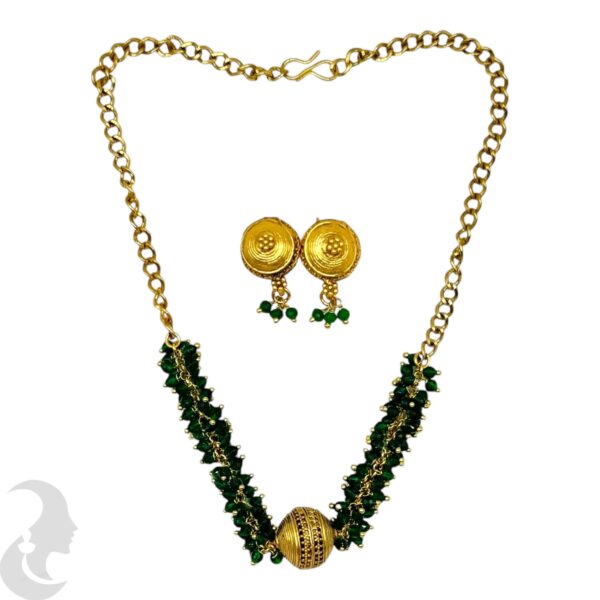 Choker Green Beads Necklace- Studs, Product Code: V-2094