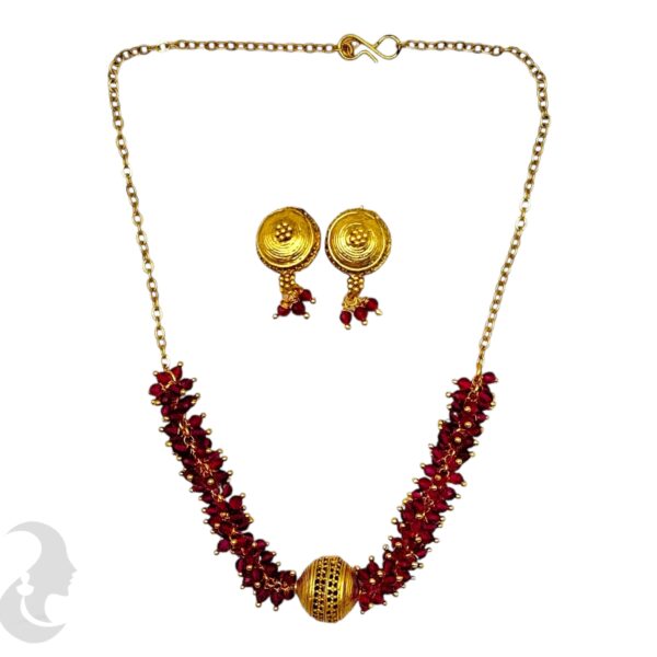 Choker Ruby Beads Necklace- Studs, Product Code: V-2095