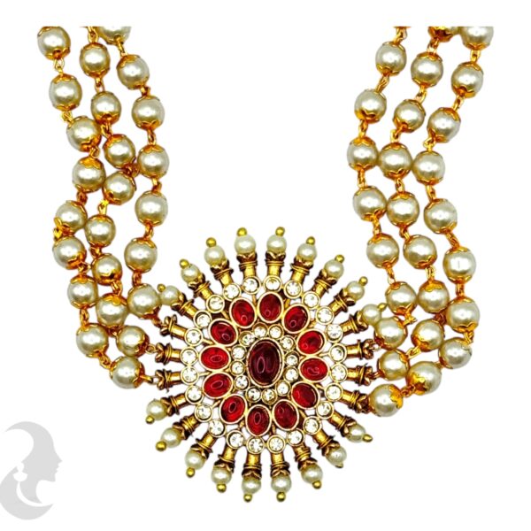 Pearl Choker- Ruby Color Stones- Studs, Product Code: V-2096 - Image 2