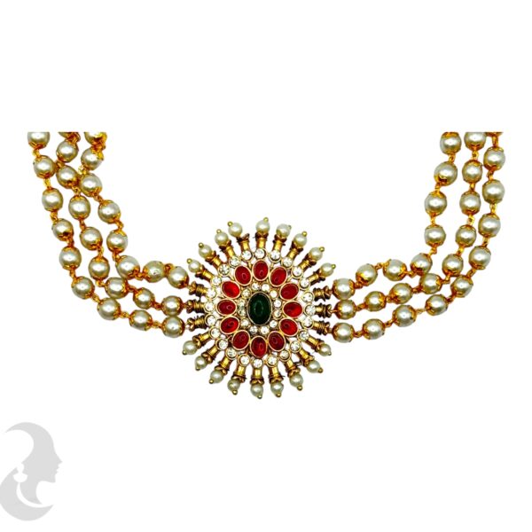 Pearl Choker- Ruby & Green Color Stones- Studs, Product Code: V-2097 - Image 2