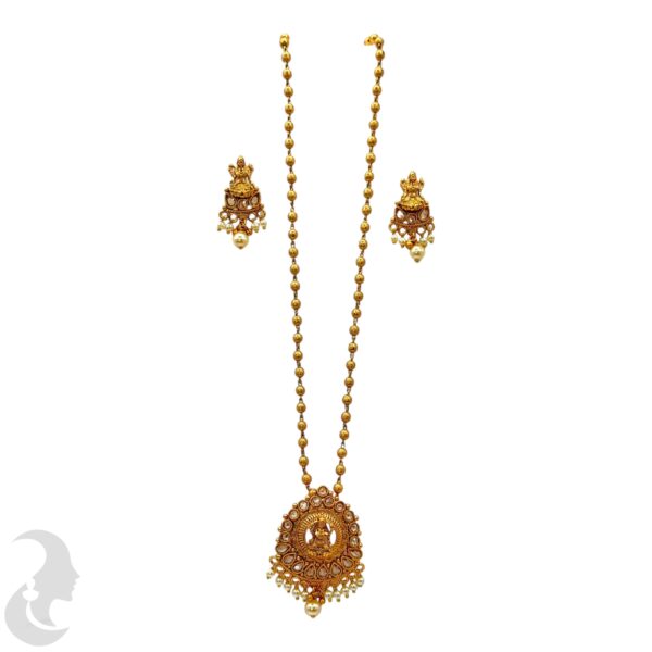 Gold Necklace- Lakshmi Design- With Stones- Lakshmi Studs, Product Code: V-1084