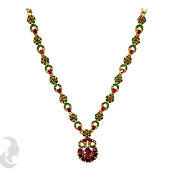 Premium AD Micro Plated- Pink & Green Stones- Studs, Product Code: V-2100 - Image 2