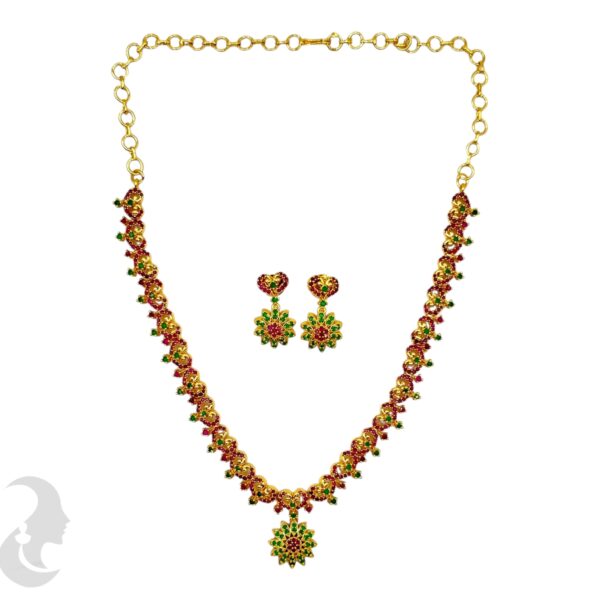 Premium AD Micro Plated- Ruby & Green Stones- Studs, Product Code: V-2106