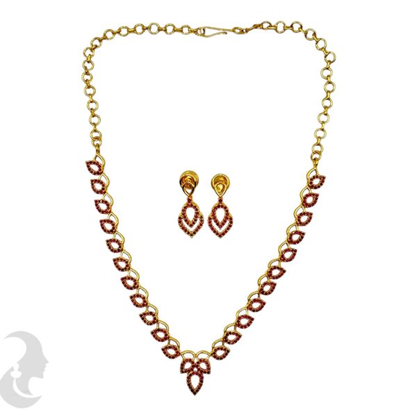 Premium Leaf Design AD Necklace Set- Pink Color Stones- Studs, Product Code: V-2108