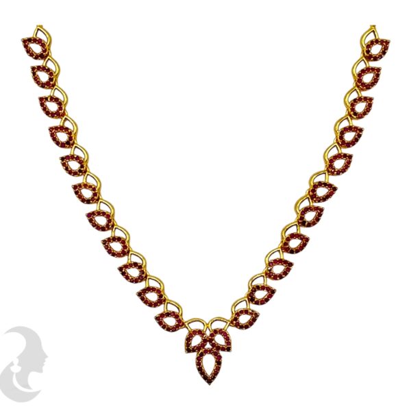 Premium Leaf Design AD Necklace Set- Pink Color Stones- Studs, Product Code: V-2108 - Image 2