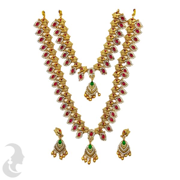 Elephant Design Combo Set- Ruby & Green Color Stones- Studs, Product Code: V-2126