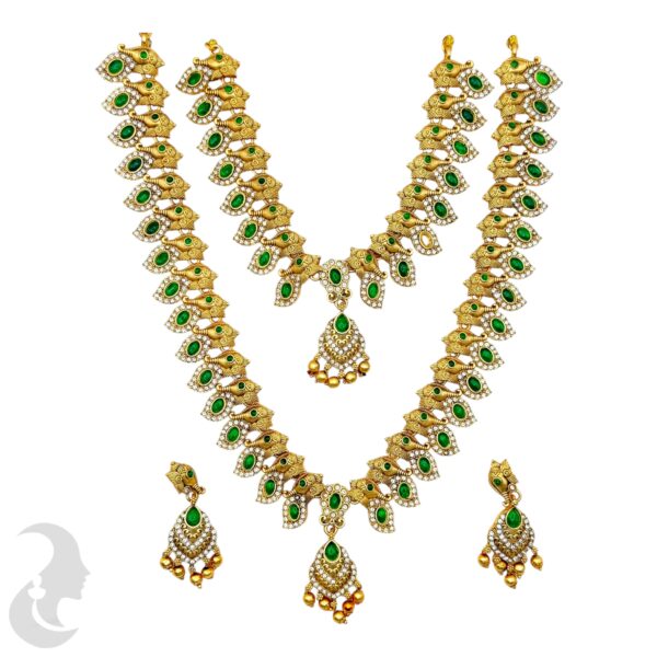 Elephant Design Combo Set- Green Color Stones- Studs, Product Code: V-2129