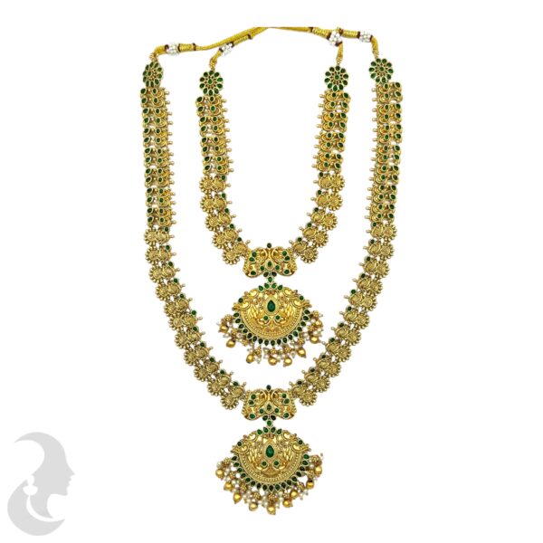 Combo Necklace Set- Green Color Stones- Jhumka, Product Code: V-2130