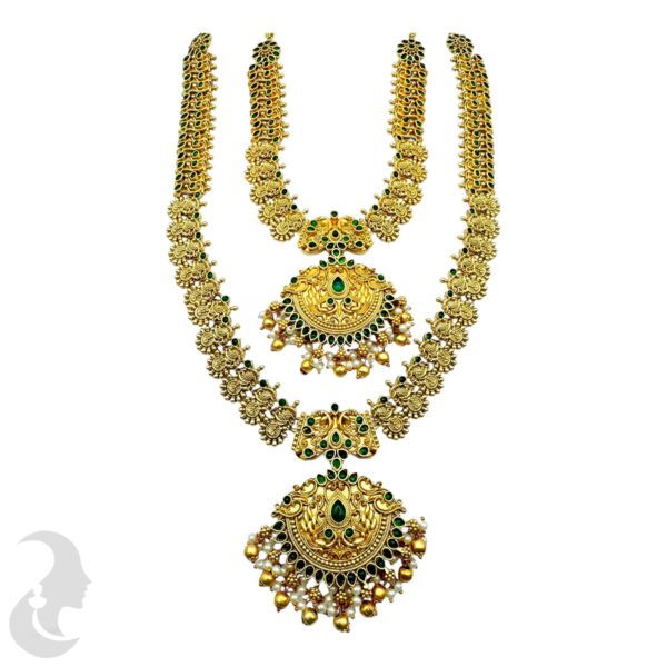 Combo Necklace Set- Green Color Stones- Jhumka, Product Code: V-2130 - Image 2