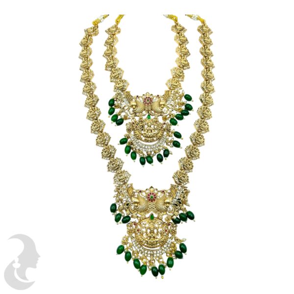 Lakshmi & Peacock Design Combo Set- Green Color Victoria Stones -Jhumka, Product Code: V-2131